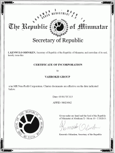 Vahrokh Group Certificate Of Incorporation